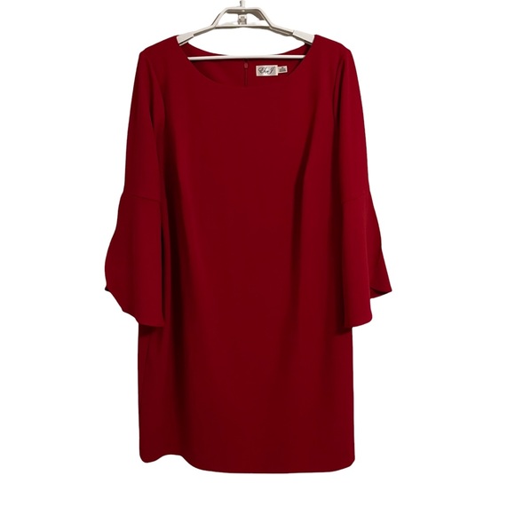 ELIZA J Womens Embellished Bell Sleeve V Neck Full-Length Formal Sheath Dress